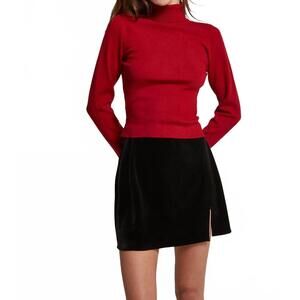 NEW CRESCENT nadia turtleneck tie back knit top in ruby